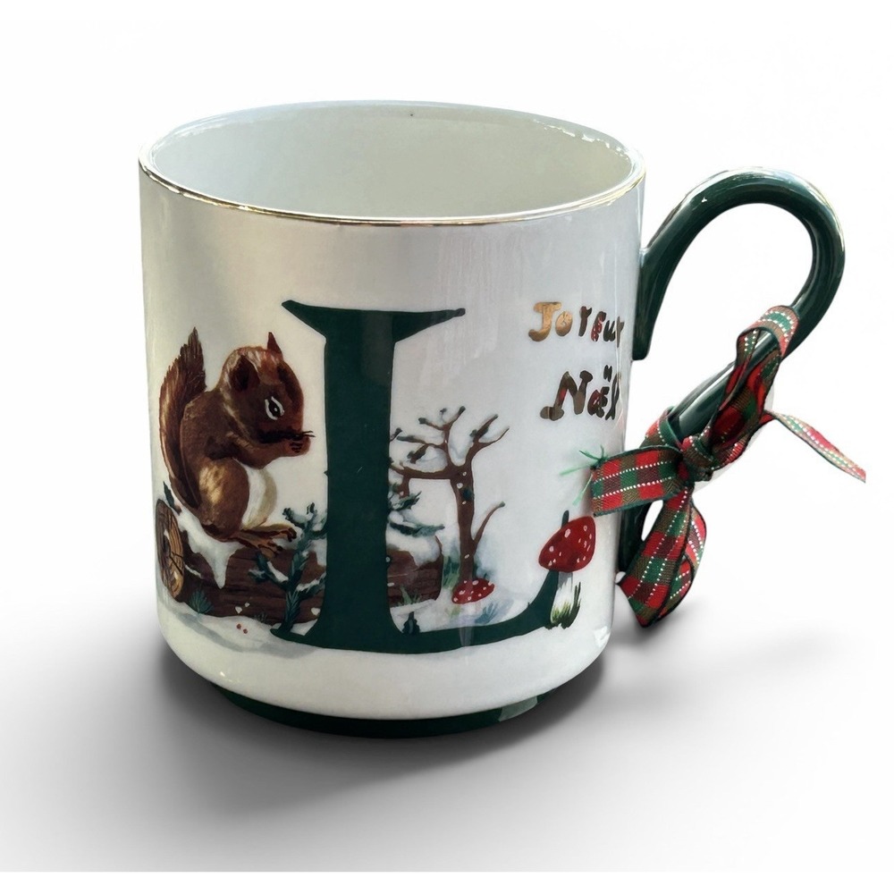 Anthropologie Nathalie Lete Joyeux Noel Stoneware Holiday Monogram Mug Letter L